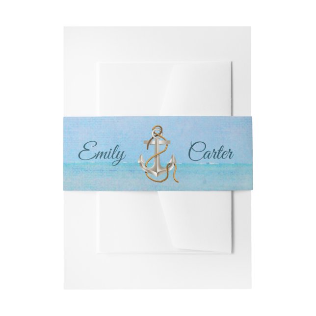Ocean Watercolor and Anchor Invitation Belly Band (Front Example)