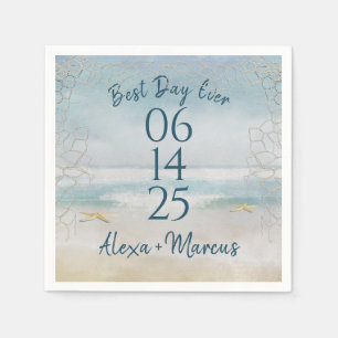 Ocean Watercolor and Starfish Wedding Napkin