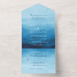 Ocean Watercolor Coastal Beach Wedding All In One Invitation