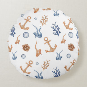 Ocean Watercolor Round Pillow