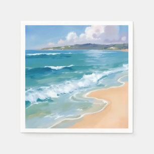 Ocean Watercolor Waves Blue Sea Coastal Painting Napkin