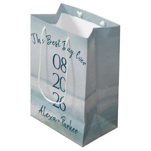 Ocean Watercolor Wedding Date Medium Gift Bag