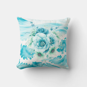 Ocean Watercolor with Seafoam  Throw Pillow