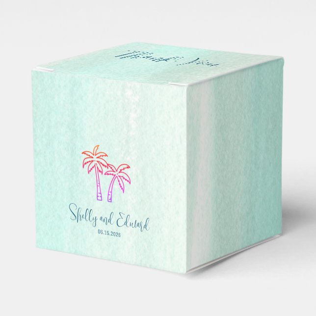 Ocean Waters Miami Palms Wedding Favor Box (Front Side)