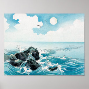 Ocean Wave at Kojima Island - Vintage Japanese Woo Poster