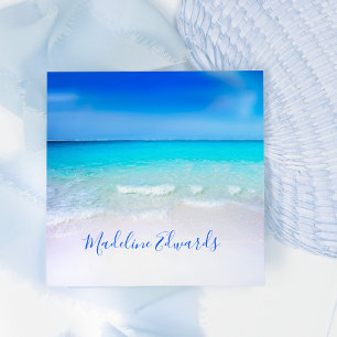 Ocean Wave Beach Blue Scene Modern Monogram Square Square Business Card