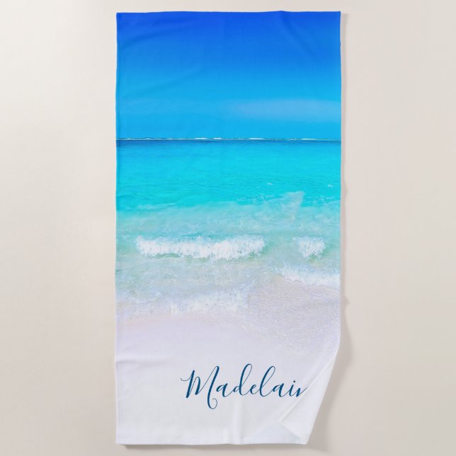Ocean Wave Beach Modern Scene Beach Towel (Front)