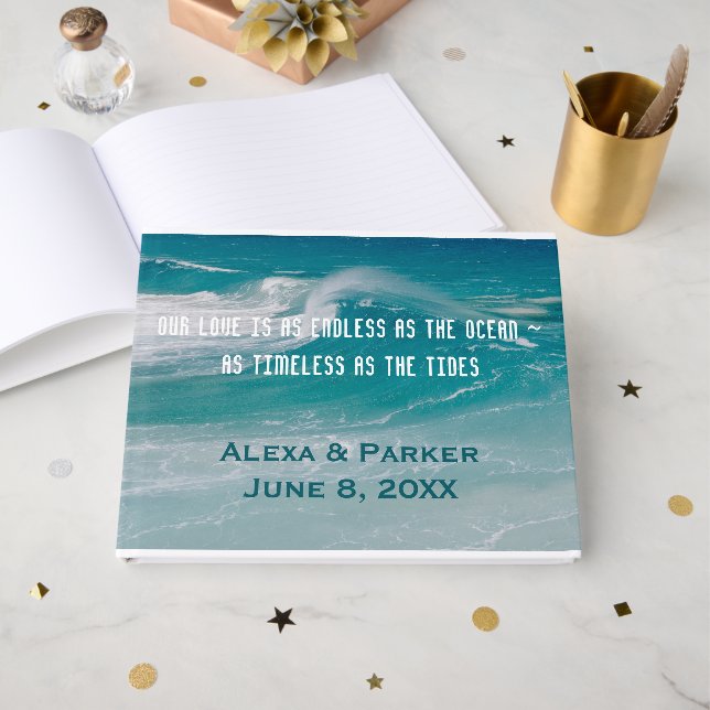 Ocean Wave Beach Wedding Guest Book (Front Open)
