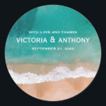 Ocean Wave, Beach Wedding Thank You Classic Round Sticker<br><div class="desc">These thank you stickers are perfect for any couple planning a beach wedding celebration.

The ocean wave design can be personalized to suit your special event and will be the perfect favour for any beach themed party,  including; bridal showers,  engagements,  wedding showers,  birthday parties and much,  much more.</div>