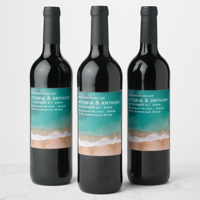 Ocean Wave, Beach Wedding Wine Label (Bottles)