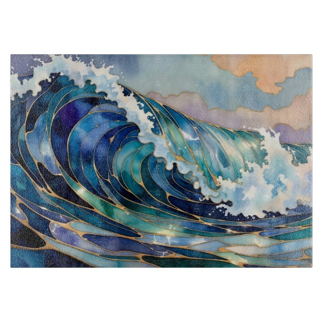 Ocean Wave Blue Gold Cutting Board (Front)