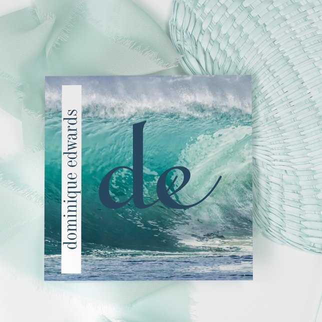  Ocean Wave Blue Professional QR Code Monogram  Square Business Card (Creator Uploaded)