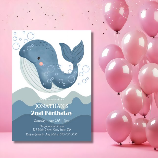 Ocean Wave Bubble Whale Kids Birthday Invitation (Creator Uploaded)