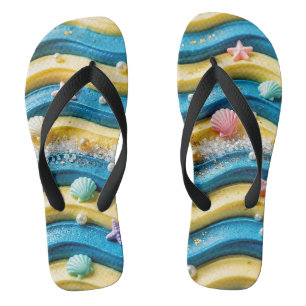 Ocean Wave Cake Flip Flops - Coastal Beach Starfis
