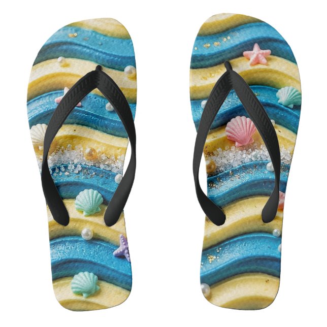 Ocean Wave Cake Flip Flops - Coastal Beach Starfis (Footbed)