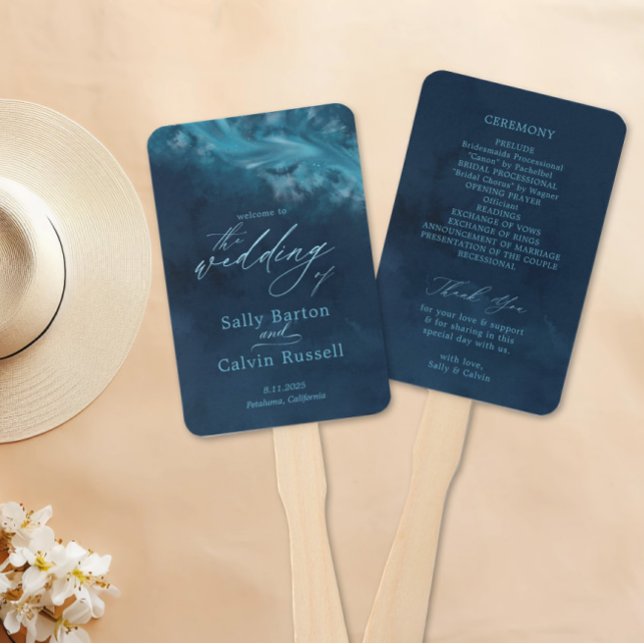 Ocean Wave Custom Wedding Hand Fan Program (Creator Uploaded)