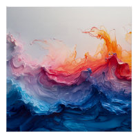 Ocean Wave Fluid Art Sunset Glow Abstract
