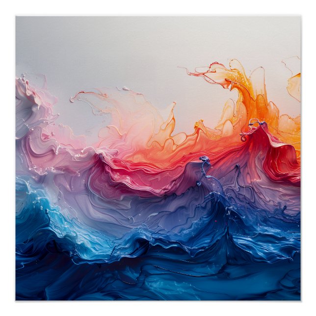 Ocean Wave Fluid Art Sunset Glow Abstract Poster (Front)