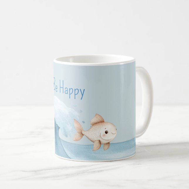 Ocean Wave Happy Fish Coffee Mug (Front Right)