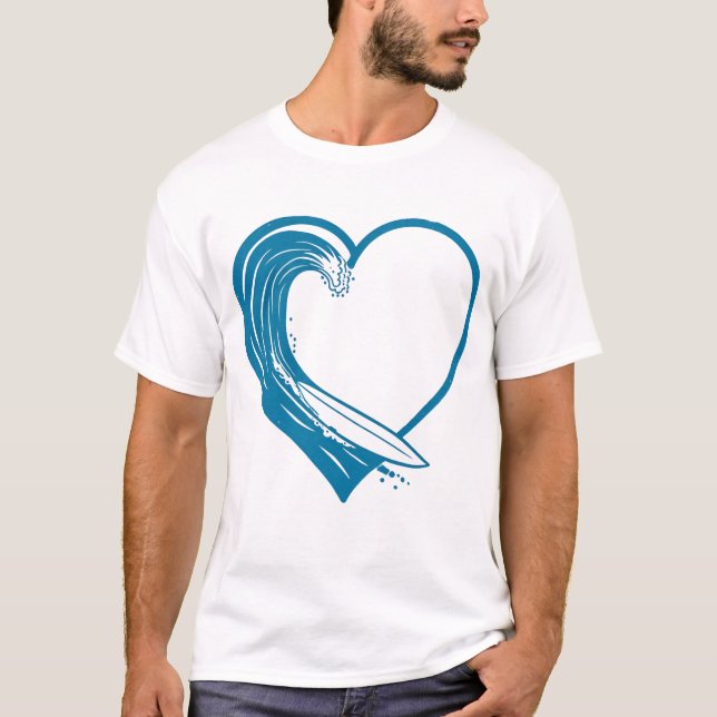 Ocean Wave Heart Design T-Shirt (Front)