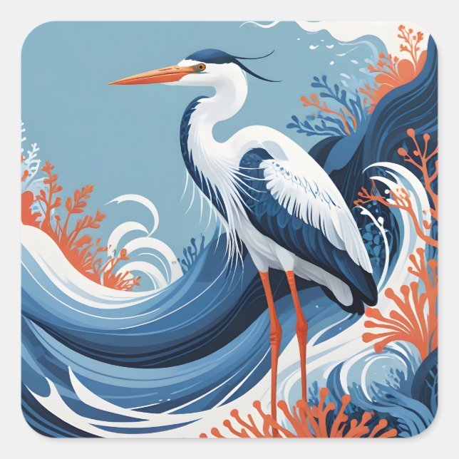 ocean wave heron sticker (Front)