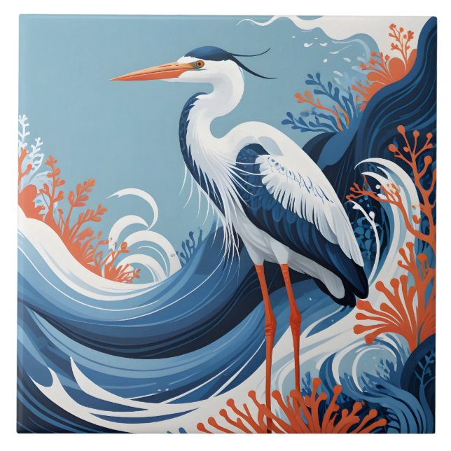 ocean wave heron tile (Front)