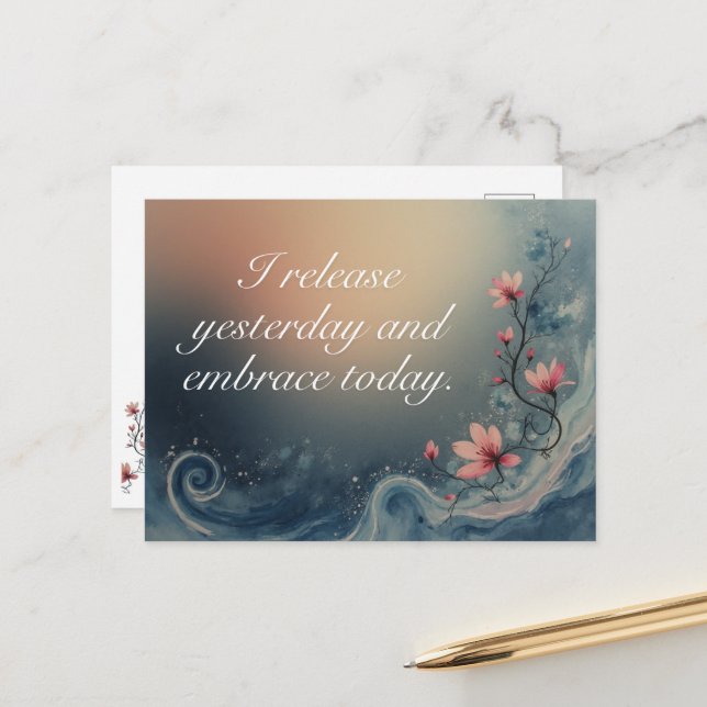 Ocean Wave Inspirational Calming Message Postcard (Front/Back In Situ)