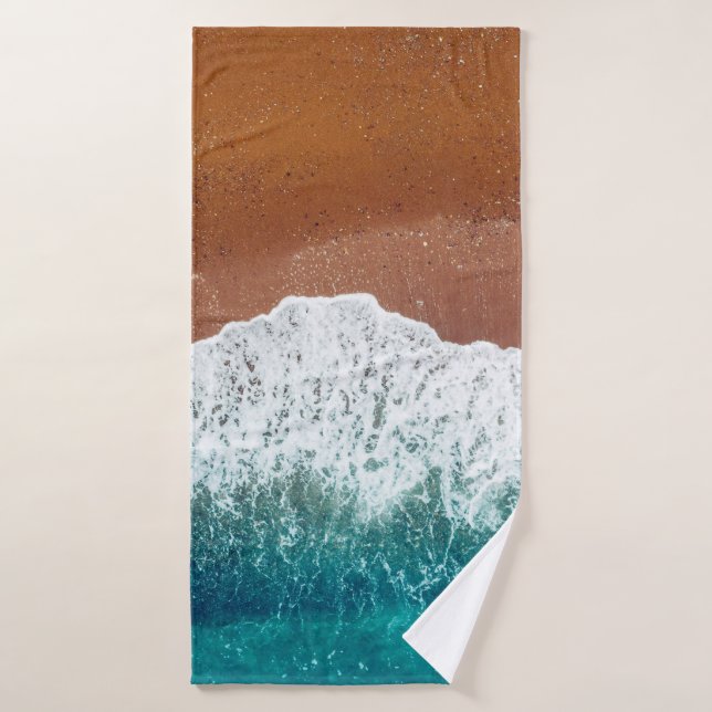 Ocean wave on a sandy beach, background  top view  bath towel (Bath Towel)