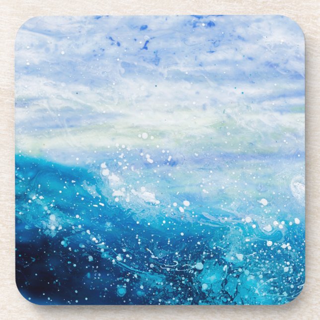 Ocean wave painting, sea foam coaster (Front)