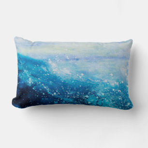 Ocean wave painting, sea foam lumbar pillow