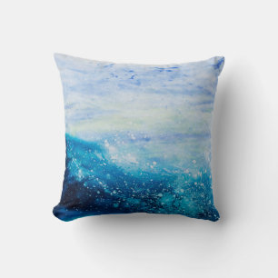 Ocean wave painting, sea foam throw pillow