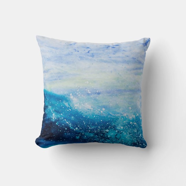 Ocean wave painting, sea foam throw pillow (Front)