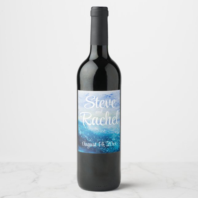 Ocean wave painting, sea foam  wine label (Front)