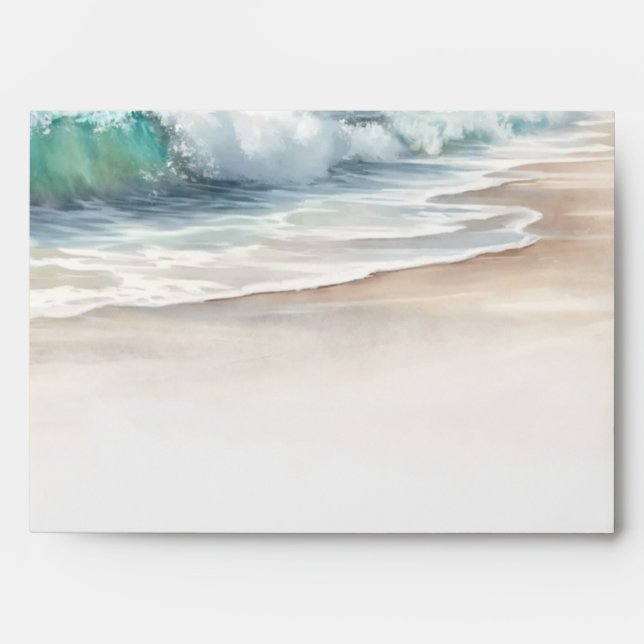 Ocean Wave Palm Tree Monogram Beach Wedding Envelope (Front)