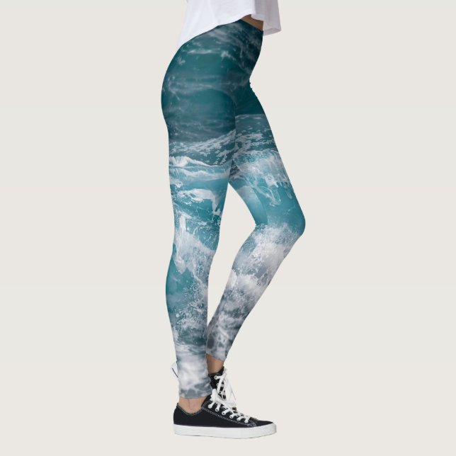 Ocean Wave Pattern Eye Catching Yoga Workout Leggings (Right)