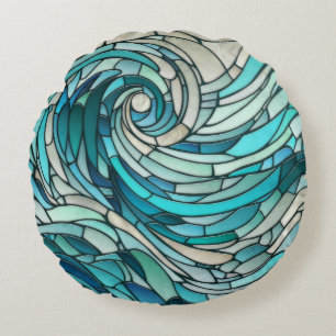 Ocean Wave Spiral Mosaic  Round Pillow