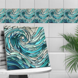 Ocean Wave Spiral Mosaic  Tile
