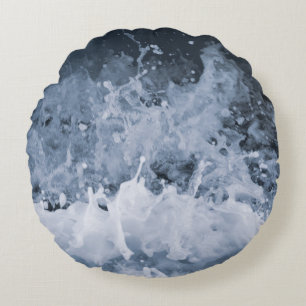 Ocean Wave Splash Closeup 1 Round Pillow
