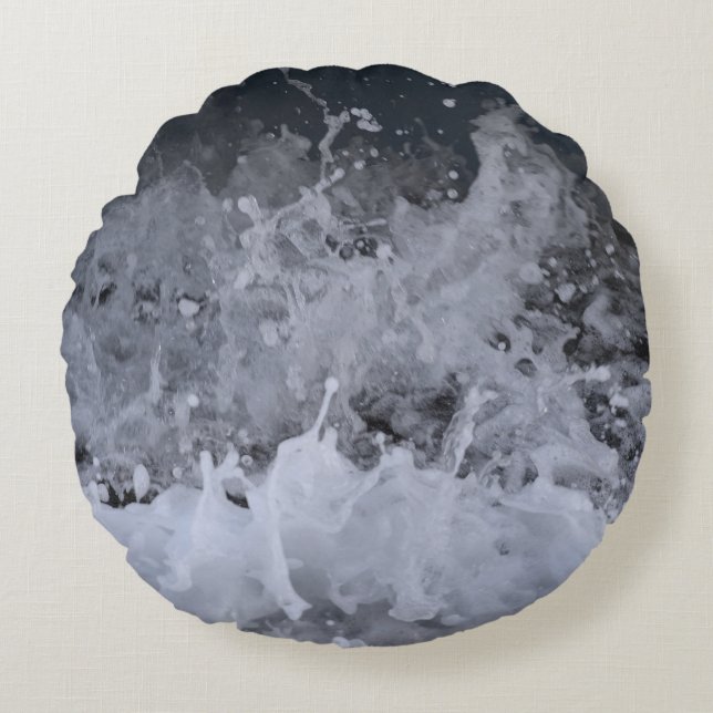 Ocean Wave Splash Closeup 2 Round Pillow (Front)