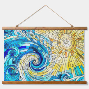 Ocean Wave Sun mosaic art Hanging Tapestry