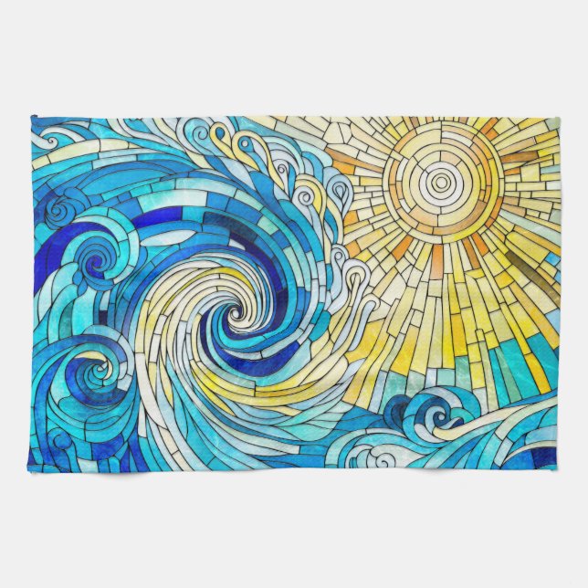 Ocean Wave Sun mosaic art Kitchen Towel (Horizontal)