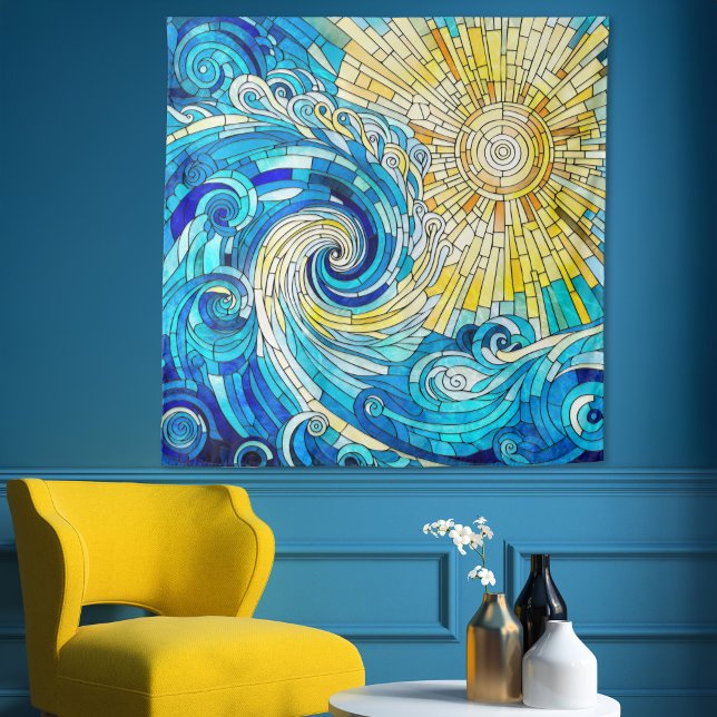 Ocean Wave Sun mosaic art Tapestry (Creator Uploaded)
