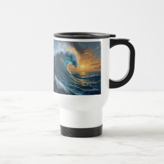 Ocean Wave Sunset Art – Abstract Sea Design Travel Mug