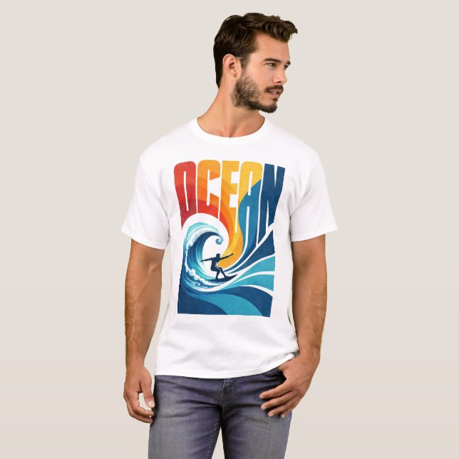 OCEAN Wave Surfer – Retro Surf Lifestyle Art T-Shirt (Front Full)