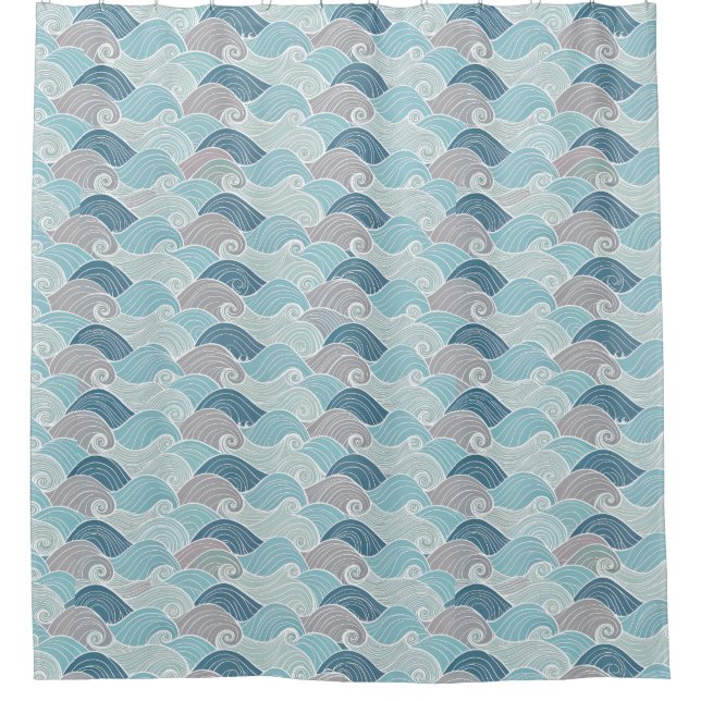 Ocean Wave Tablecloth in Shades of Blue (Front)