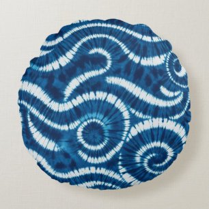 Ocean Wave Tie Dye Design Round Pillow