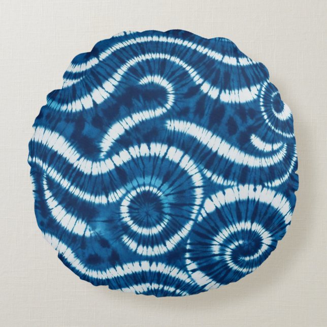 Ocean Wave Tie Dye Design Round Pillow (Front)