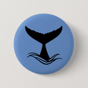 Ocean Wave Whale Tail Silhouette 2 Inch Round Button