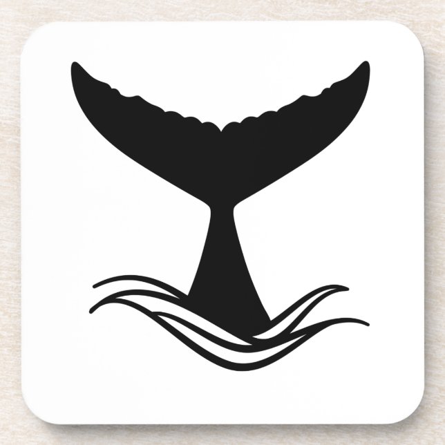 Ocean Wave Whale Tail Silhouette Coaster (Front)