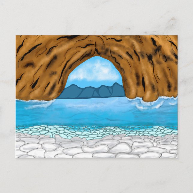 Ocean Waves and Canyon Drawing Peaceful Day Card (Front)